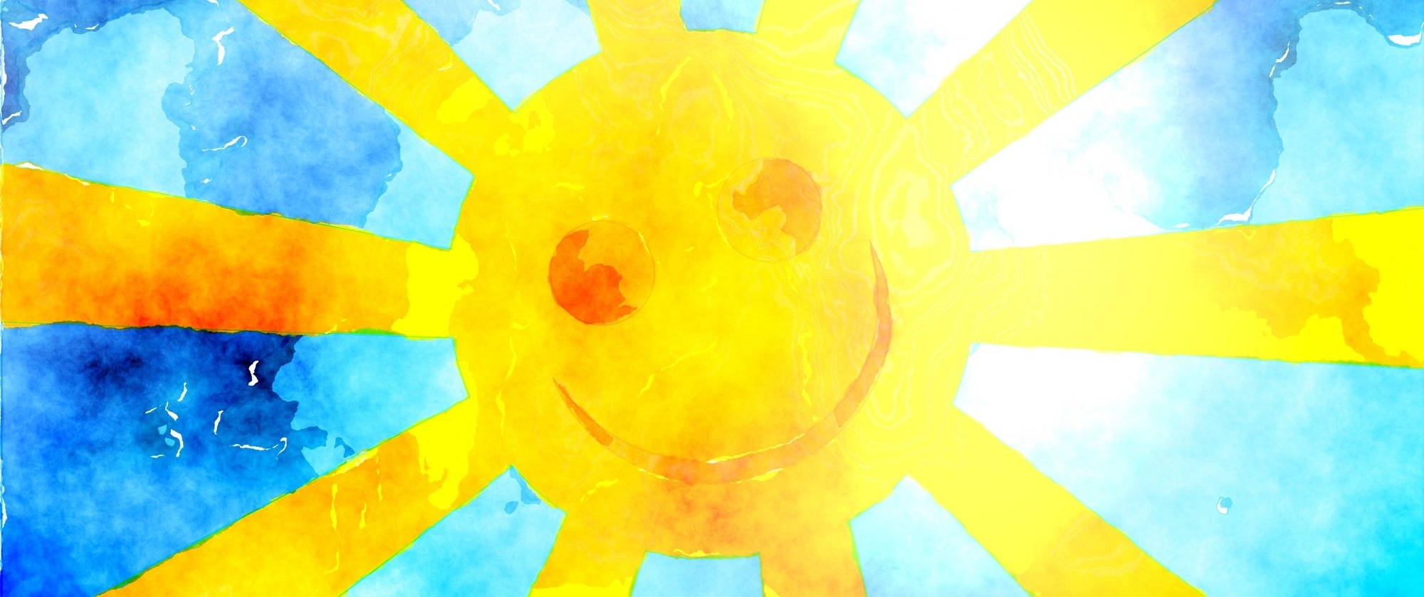 Aquarellbild einer Sonne mit Gesicht